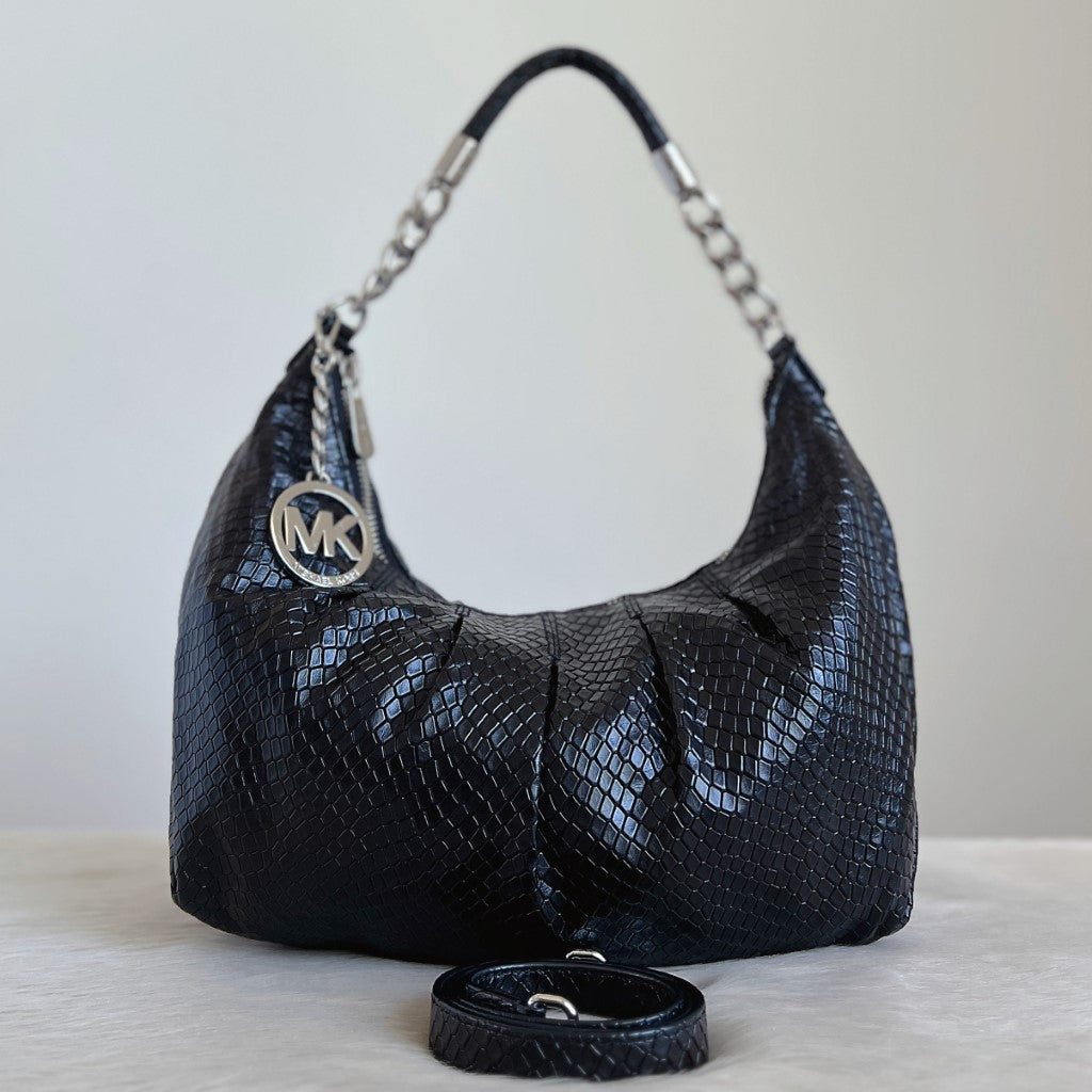 Michael Kors Black Python Print Leather Chain Detail 2 Way Shoulder Bag Excellent