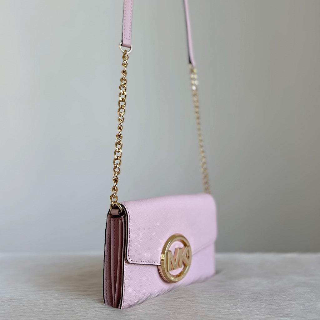 Michael Kors Pink Leather Gold Chain Detail Crossbody Shoulder Bag Excellent