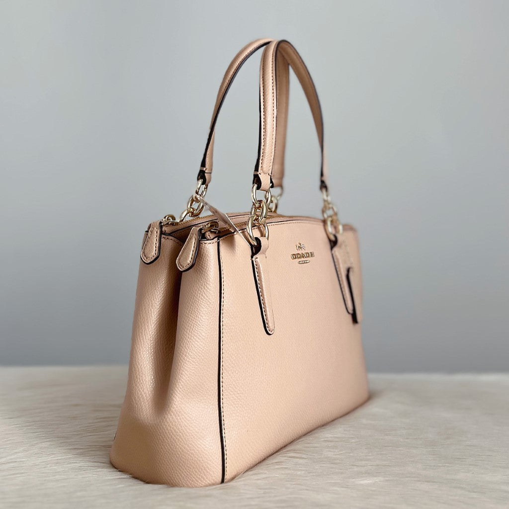 Coach Beige Leather Triple Compartment 2 Way Shoulder Bag New with Tags