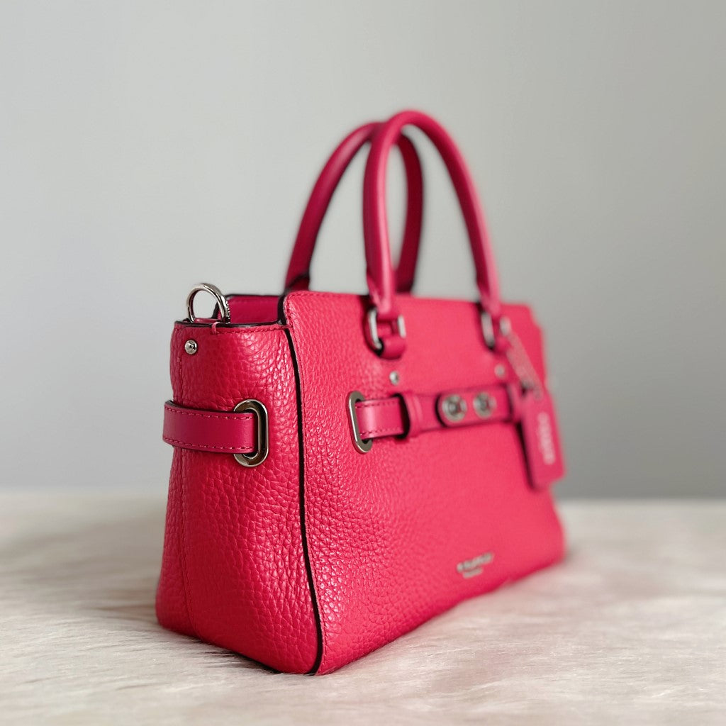 Coach Fuchsia Leather Double Turn Lock 2 Way Shoulder Bag