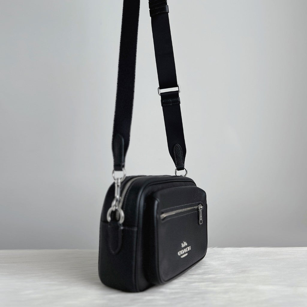 Coach Black Leather Double Compartment Unisex Crossbody Shoulder Bag Like New