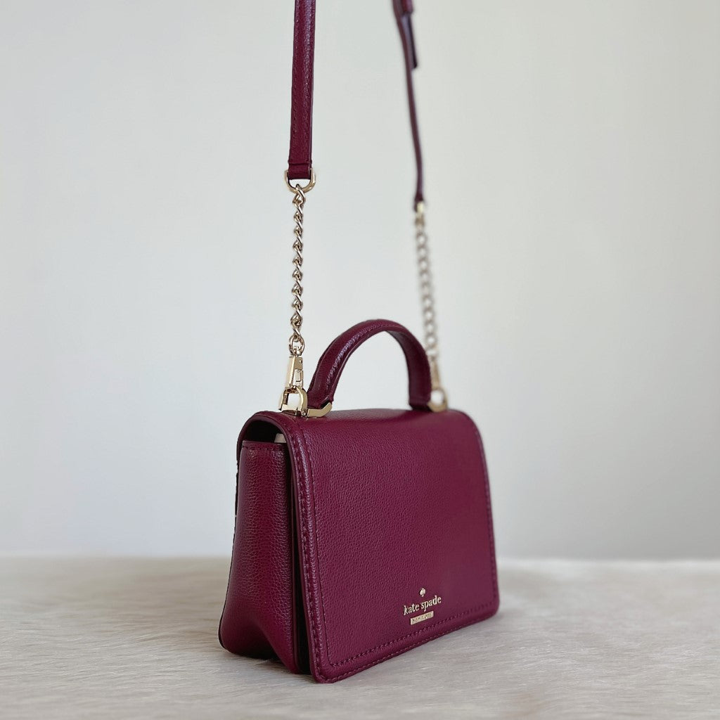 Kate Spade Burgundy Leather Front Logo Small 2 Way Shoulder Bag Excellent