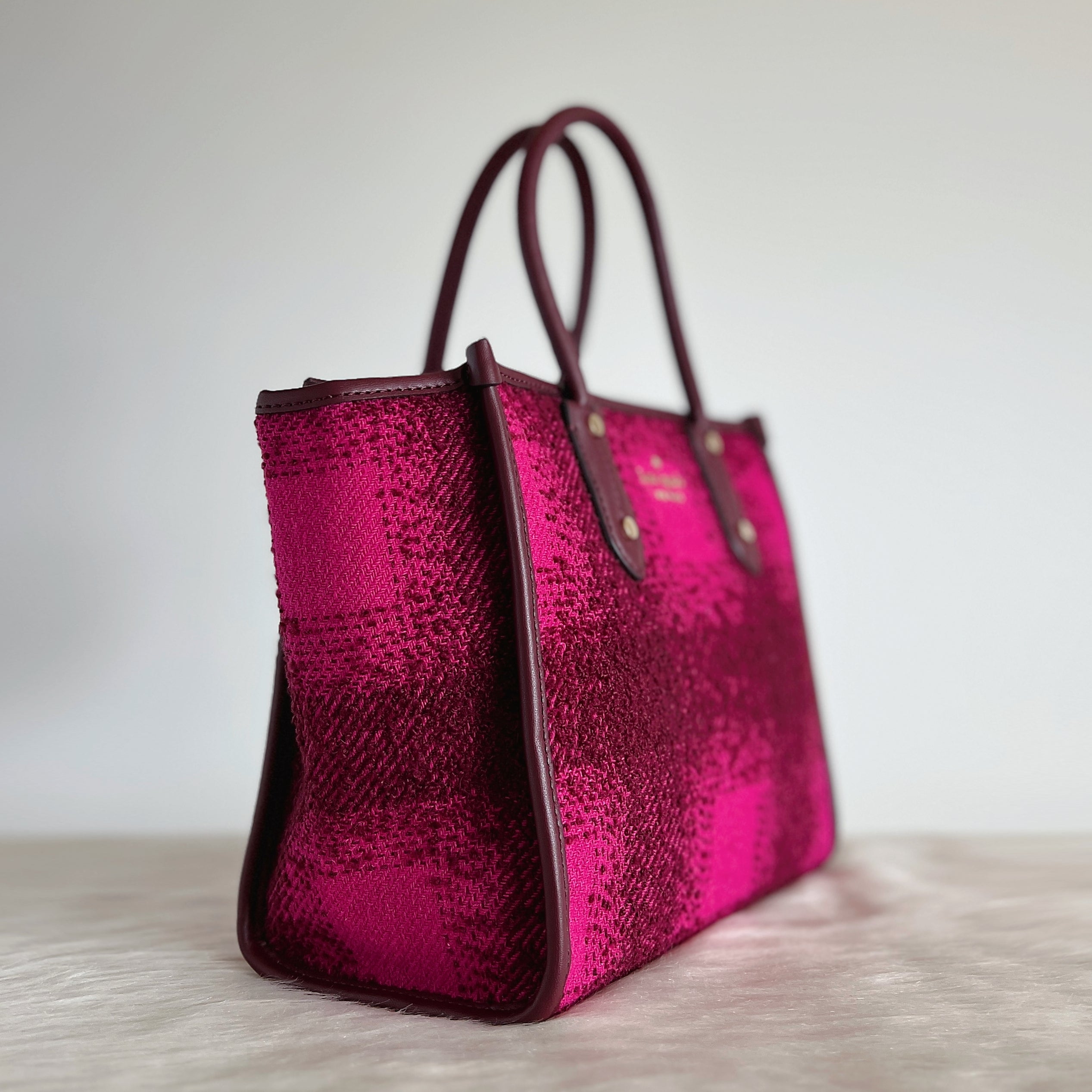 Kate Spade Burgundy Leather Woollen 2 Way Shoulder Bag Like New