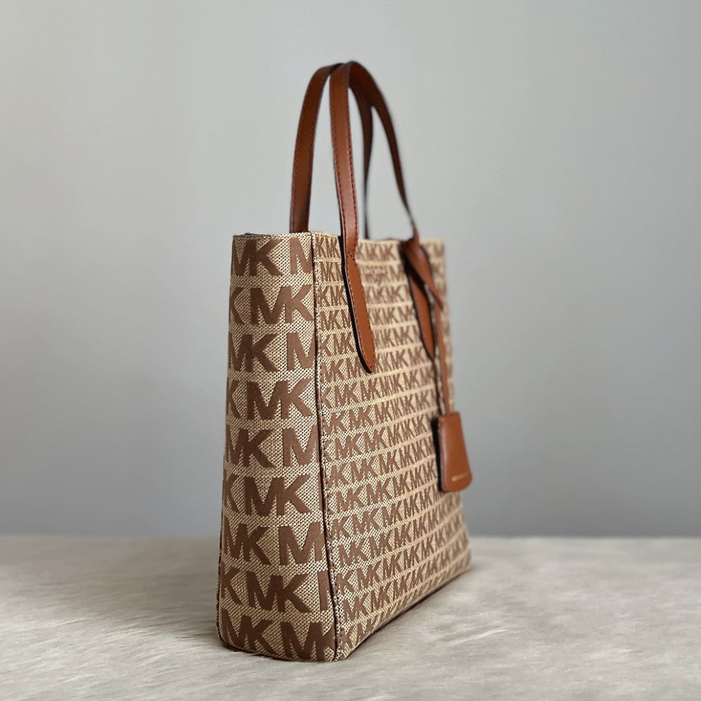 Michael Kors Caramel Leather Monogram Book Tote 2 Way Shoulder Bag Excellent