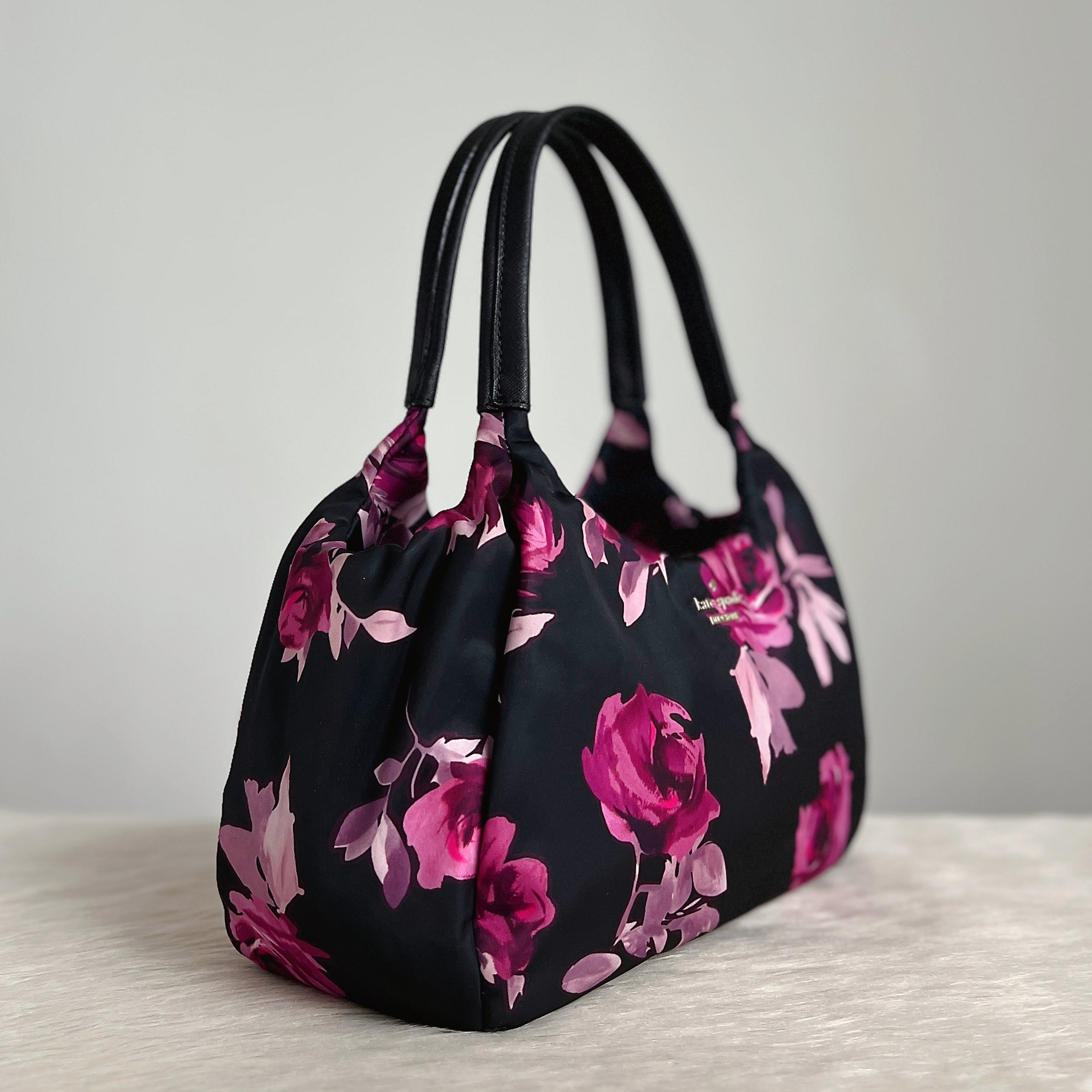 Kate Spade Black Leather Floral Pattern Shopper Shoulder Bag Excellent