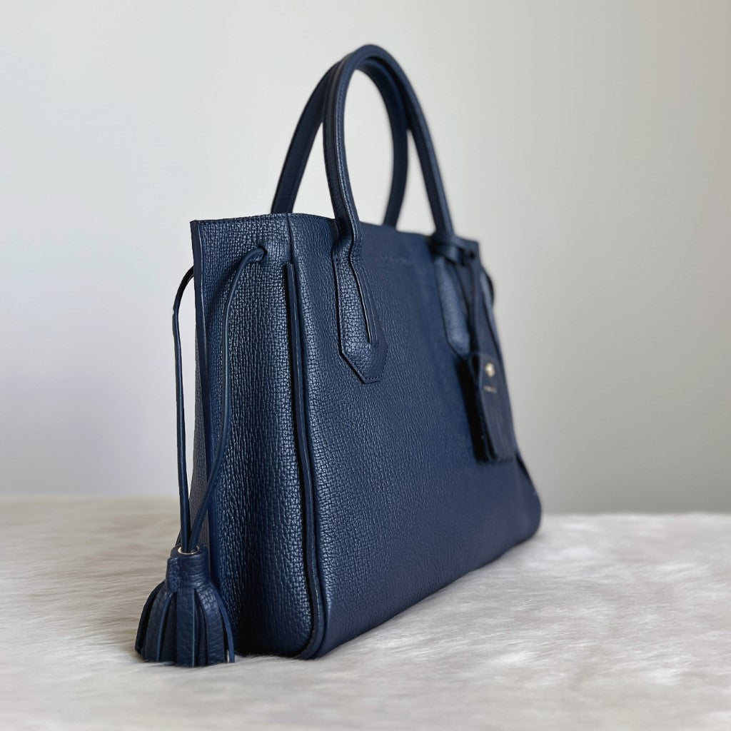 Longchamp Navy Leather Tassel Detail Career Tote Bag Like New