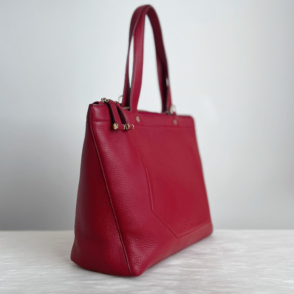 Bally Maroon Leather Front Logo Shopper 2 Way Shoulder Bag Excellent