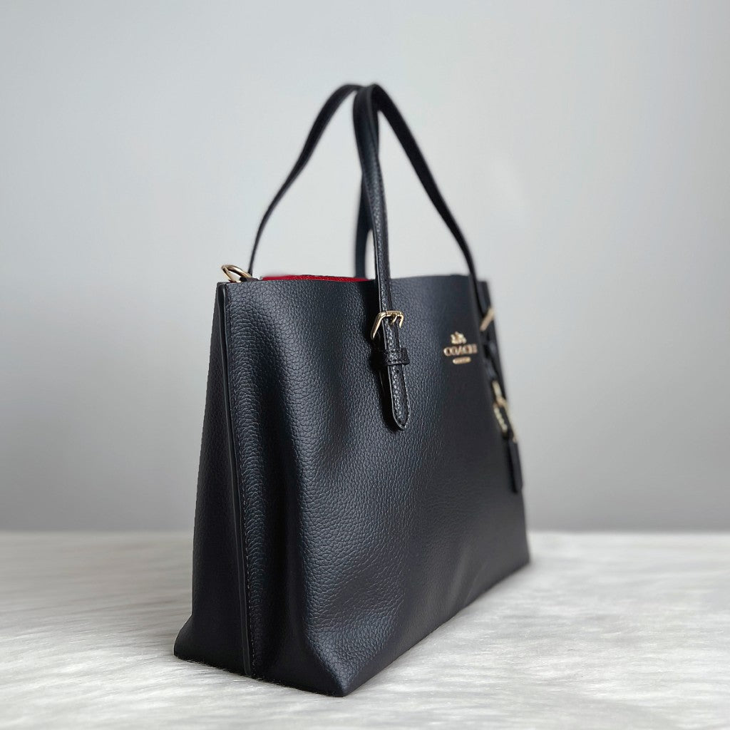 Coach Black Leather Front Logo Triple Compartment 2 Way Shoulder Bag Like New