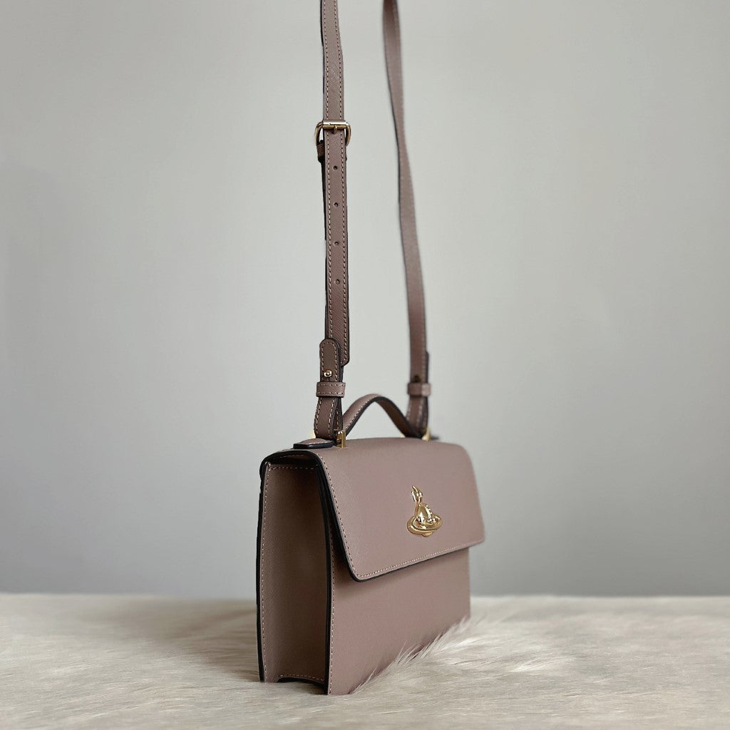 Vivienne Westwood Taupe Leather Front Logo 2 Way Shoulder Bag Like New