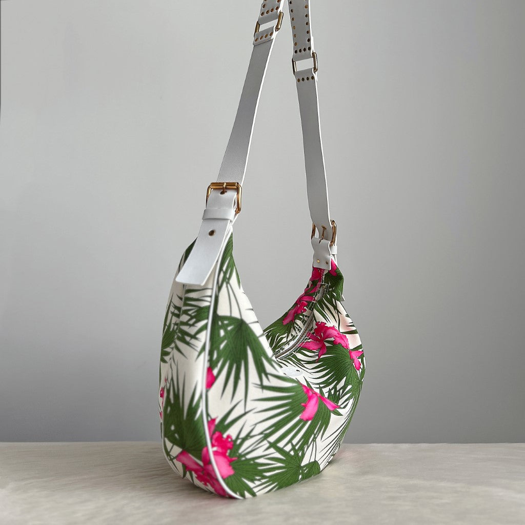 Celine White Leather Floral Slouchy Holiday Crossbody Shoulder Bag Excellent