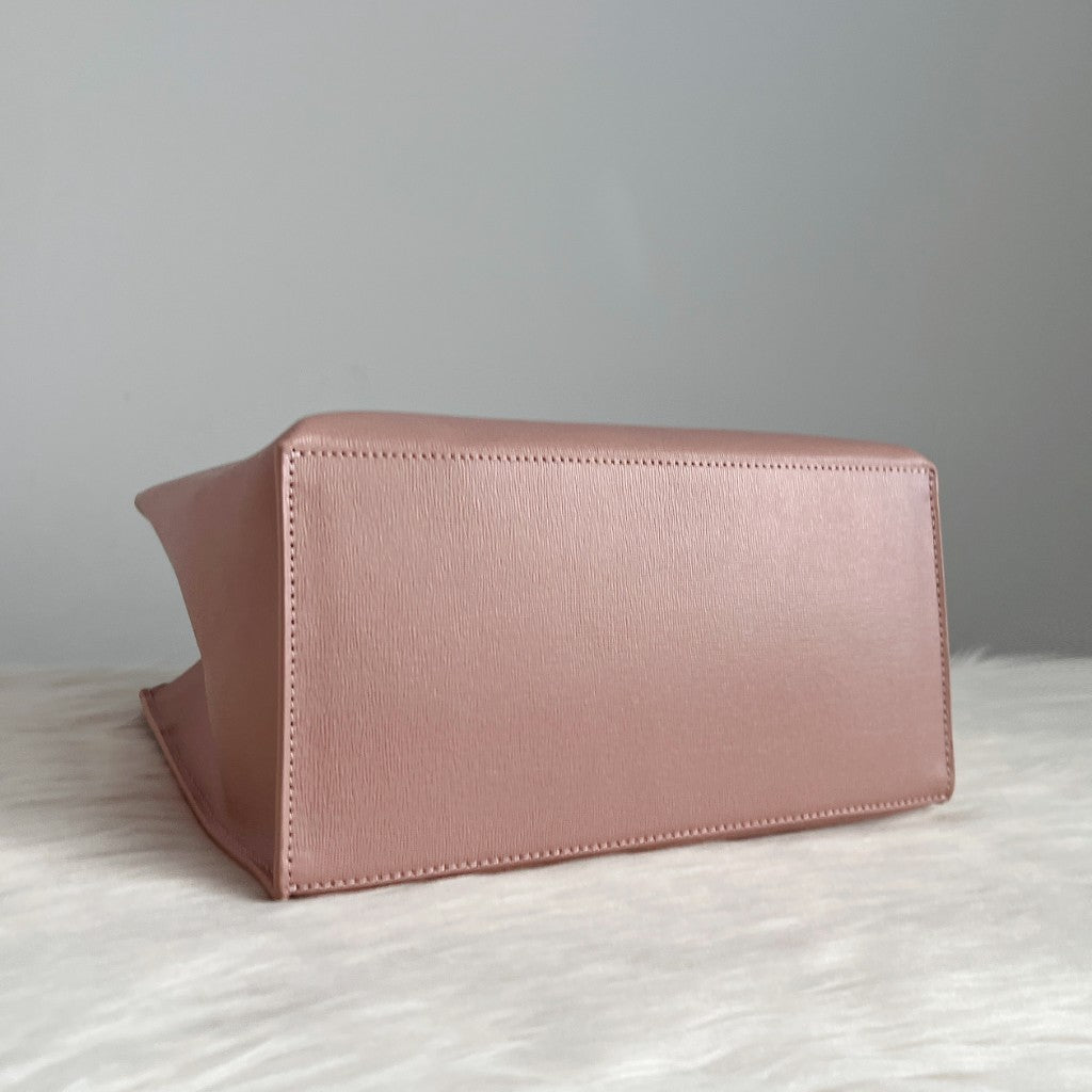 Furla Blush Pink Leather F Charm Tote Bag Like New