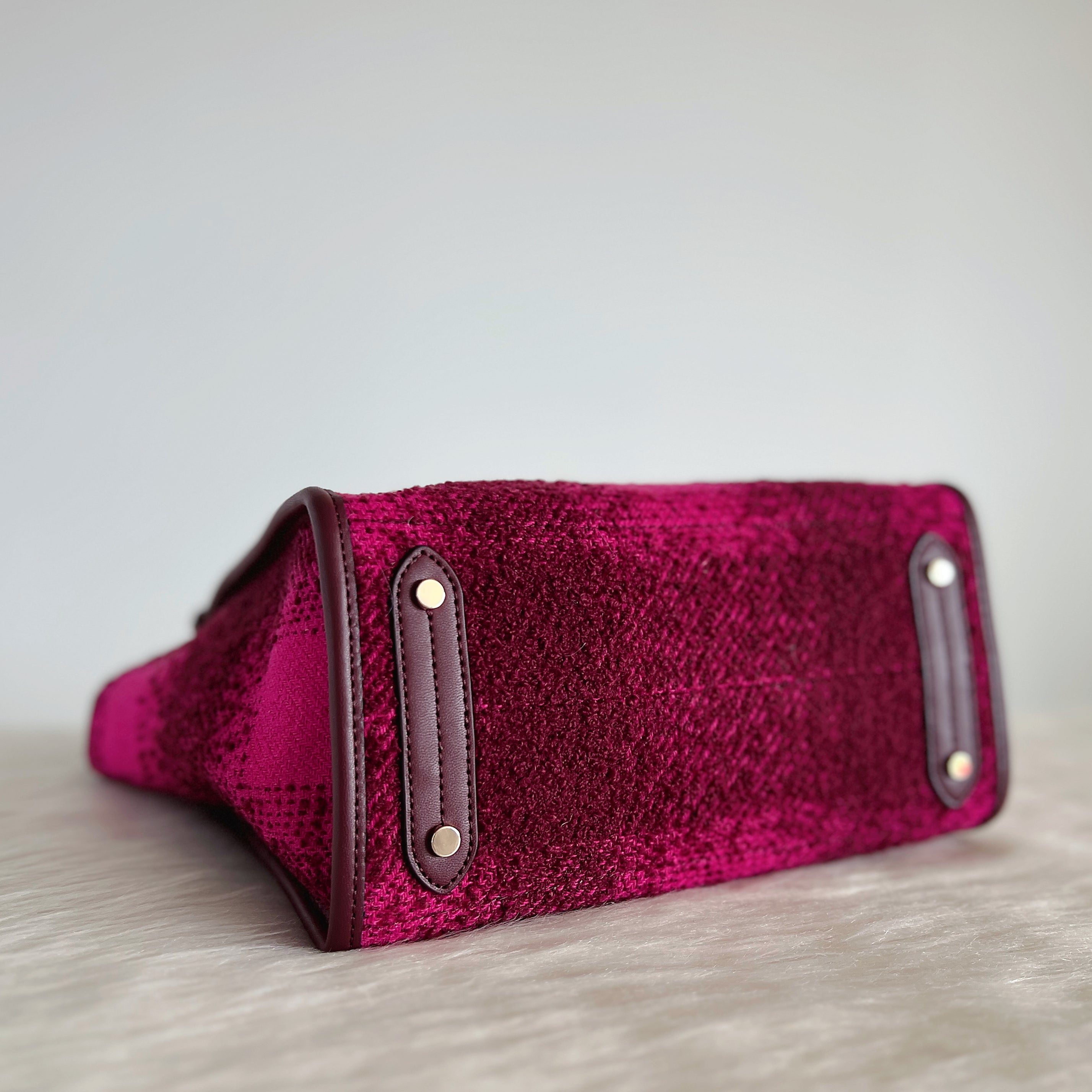 Kate Spade Burgundy Leather Woollen 2 Way Shoulder Bag Like New