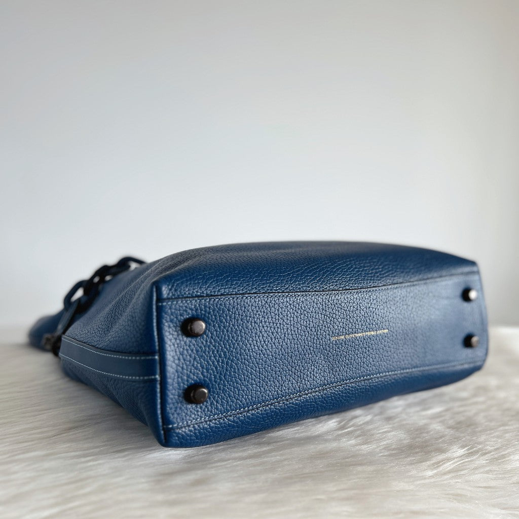 Coach Blue Leather Chunky Chain Messenger Unisex 2 Way Shoulder Bag Like New