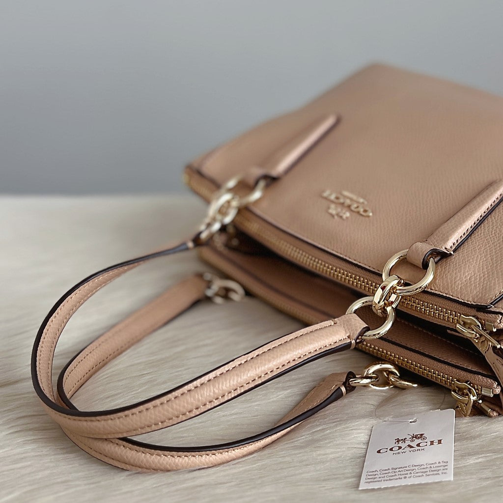Coach Beige Leather Triple Compartment 2 Way Shoulder Bag New with Tags