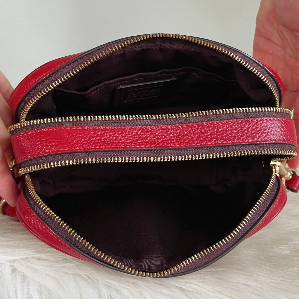 Coach Red Leather Monogram Double Compartment Crossbody Shoulder Bag Like New