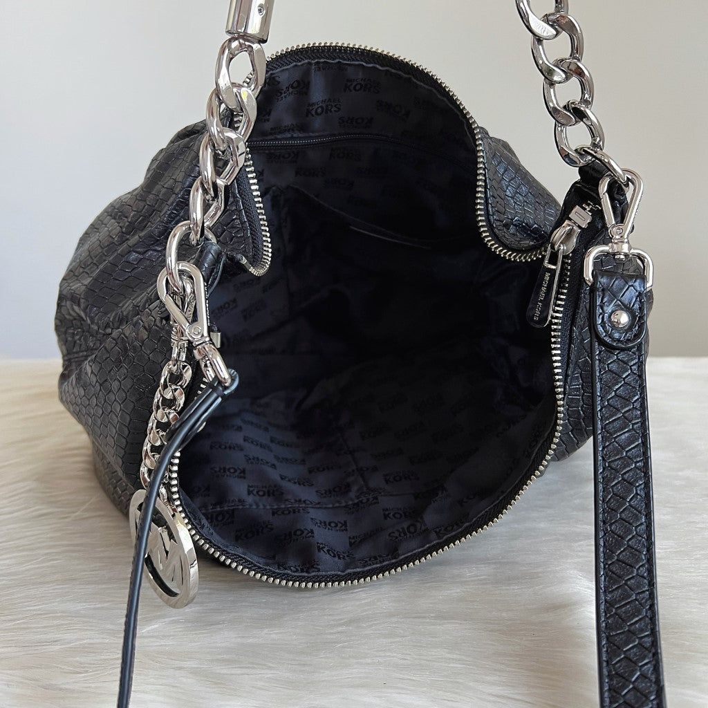 Michael Kors Black Python Print Leather Chain Detail 2 Way Shoulder Bag Excellent