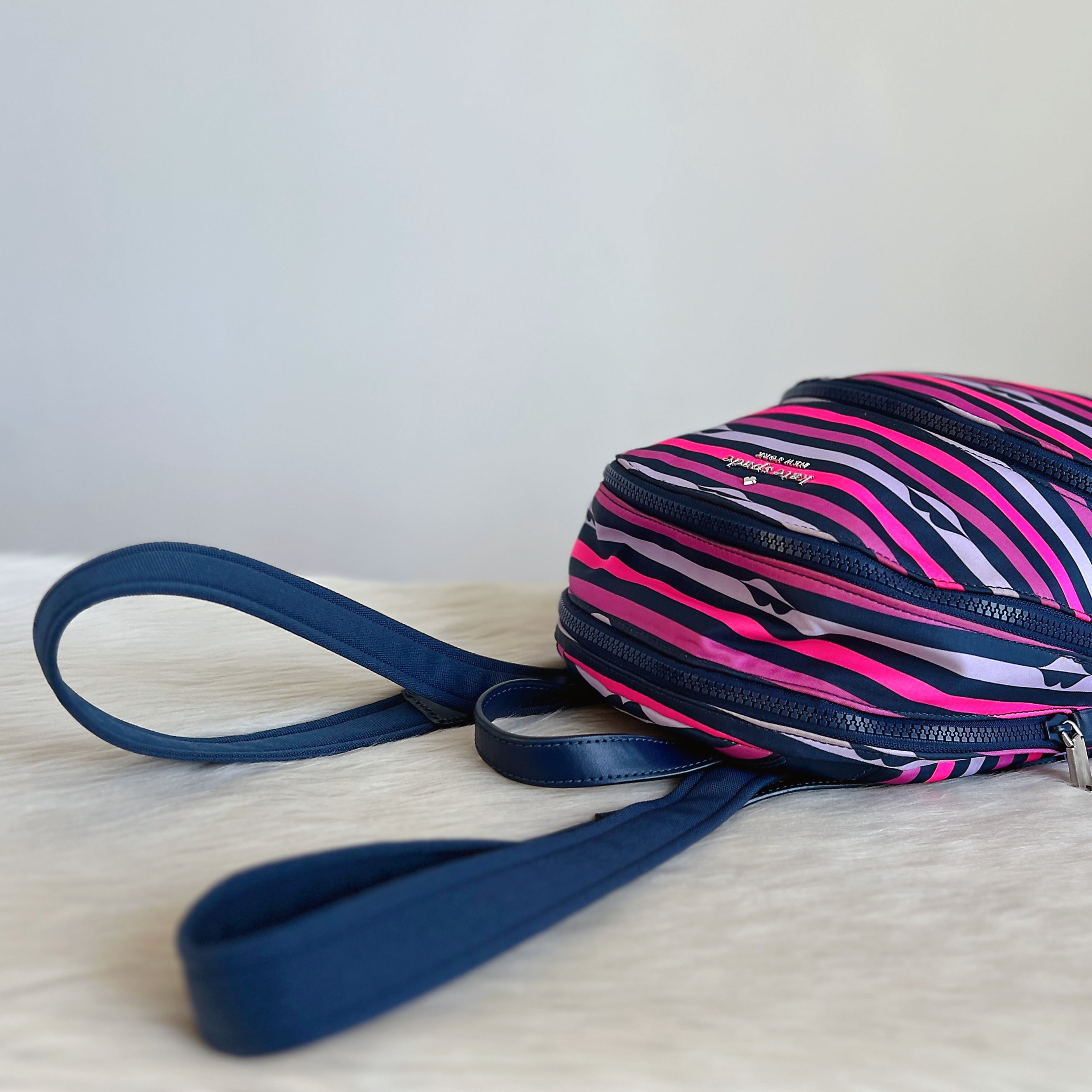 Kate Spade Multi-Colour Striped Double Compartment Front Logo Backpack Excellent