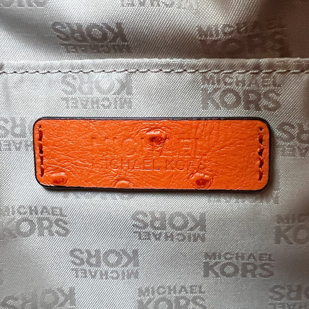 Michael Kors Orange Ostrich Print Leather Hamilton Large 2 Way Shoulder Bag Excellent