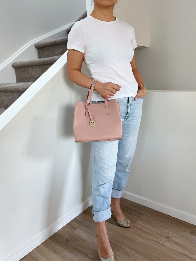 Furla Blush Pink Leather F Charm Tote Bag Like New