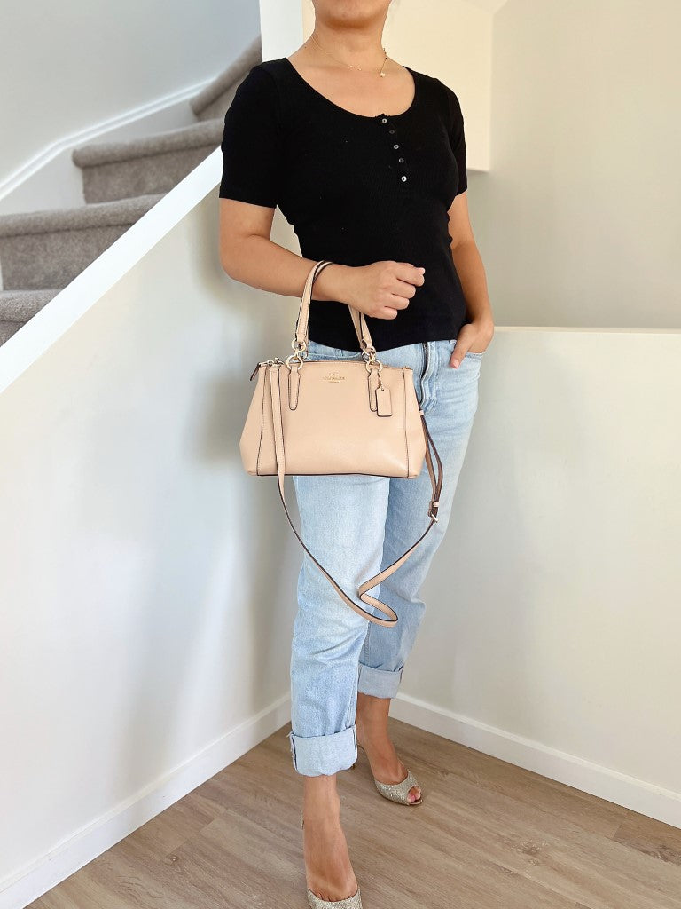 Coach Beige Leather Triple Compartment 2 Way Shoulder Bag New with Tags