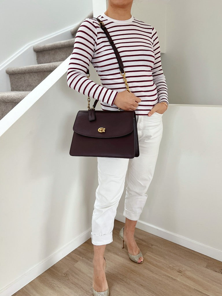 Coach Bordeaux Leather Double Compartment Turn Lock 2 Way Shoulder Bag Like New