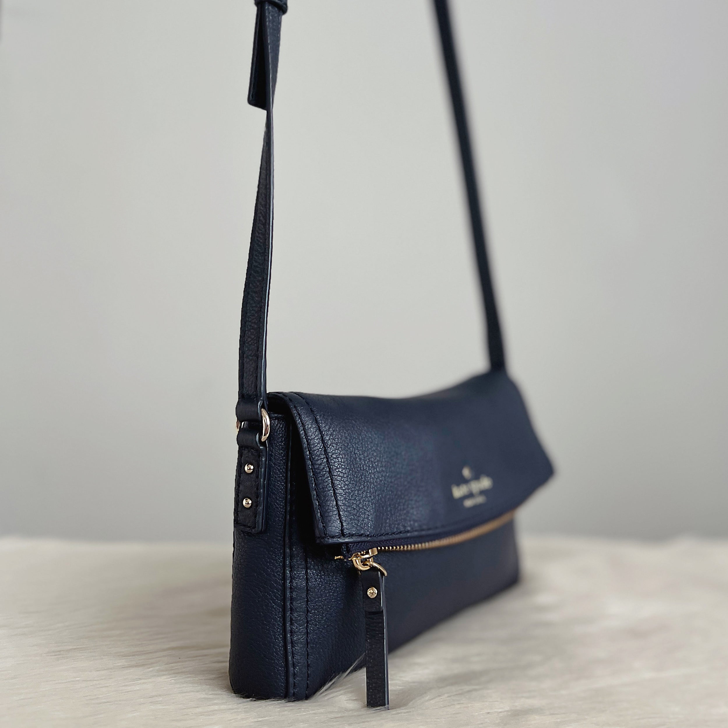 Kate Spade Navy Leather Zipped Flap Crossbody Shoulder Bag Excellent