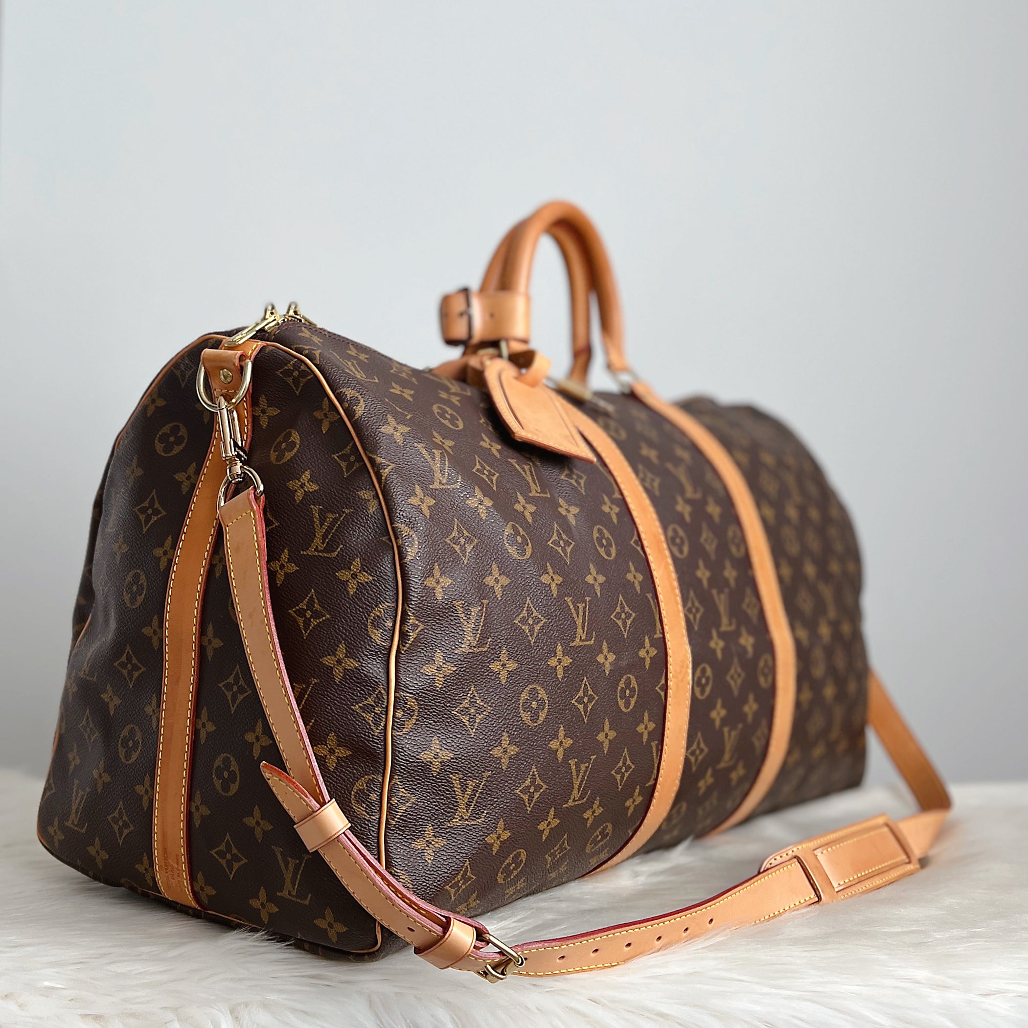 Louis Vuitton Signature Monogram Bandouliere Keepall 55 Travel Bag Full Set