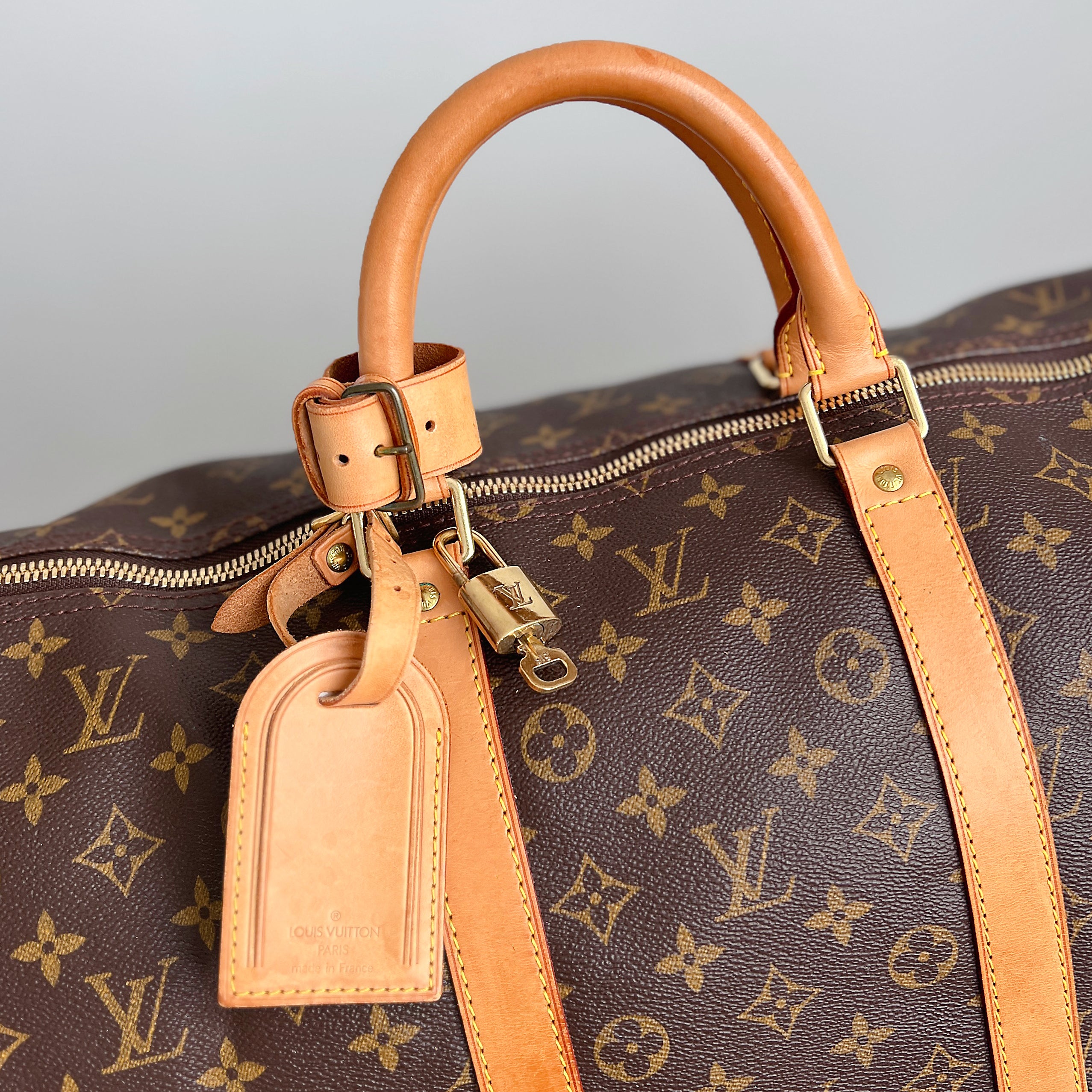 Louis Vuitton Signature Monogram Bandouliere Keepall 55 Travel Bag Full Set