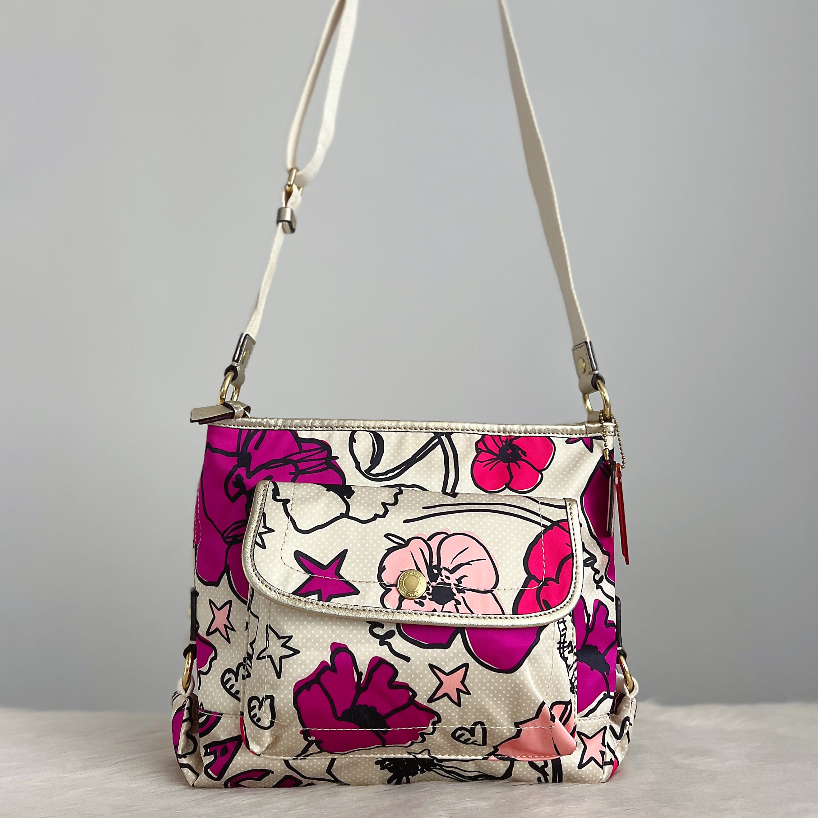 Coach Floral Print Front Pocket Crossbody Shoulder Bag