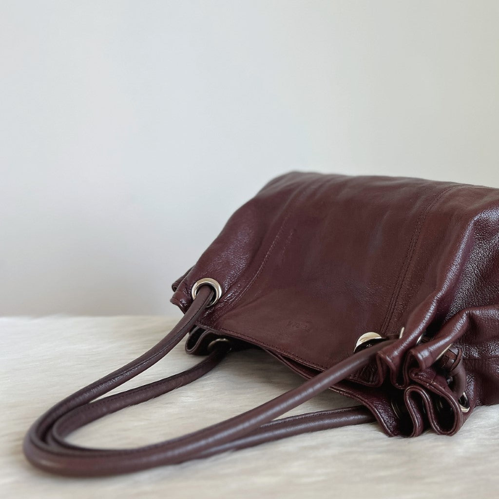 Furla Chocolate Leather Slouchy Carryall Shoulder Bag