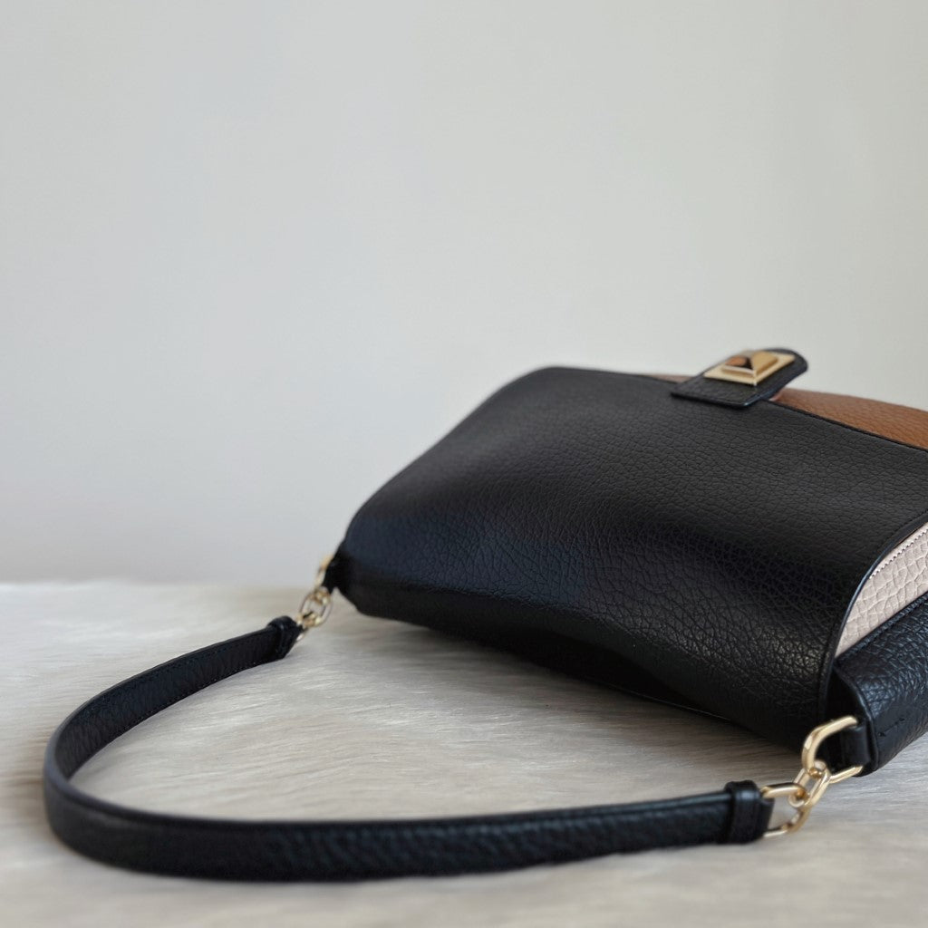 Furla Tri-Tone Leather Front Buckle Shoulder Bag