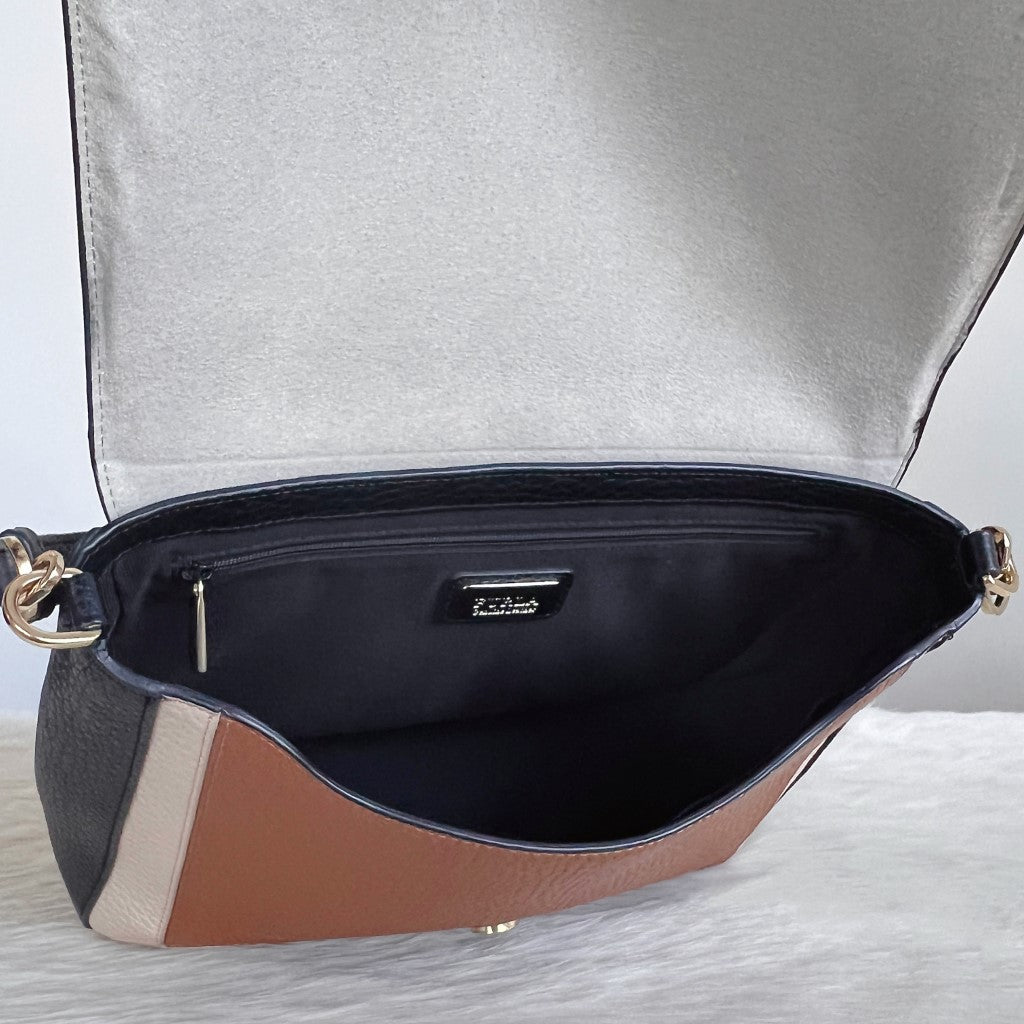 Furla Tri-Tone Leather Front Buckle Shoulder Bag