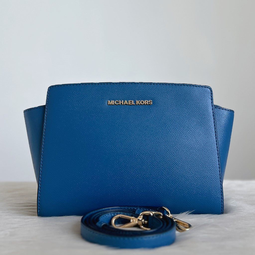 Michael Kors Blue Leather Selma Crossbody Shoulder Bag Like New