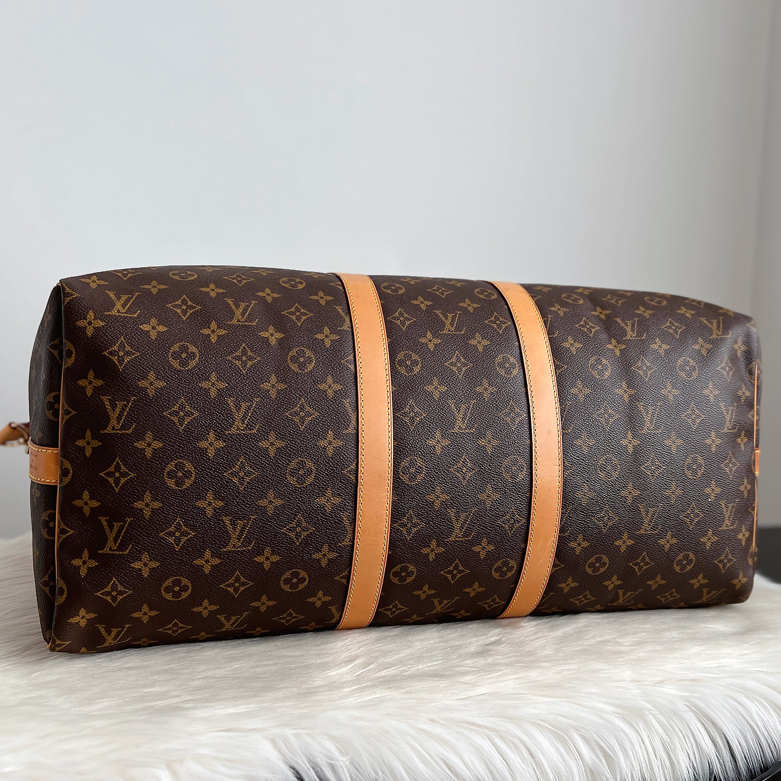 Louis Vuitton Signature Monogram Bandouliere Keepall 55 Travel Bag Full Set