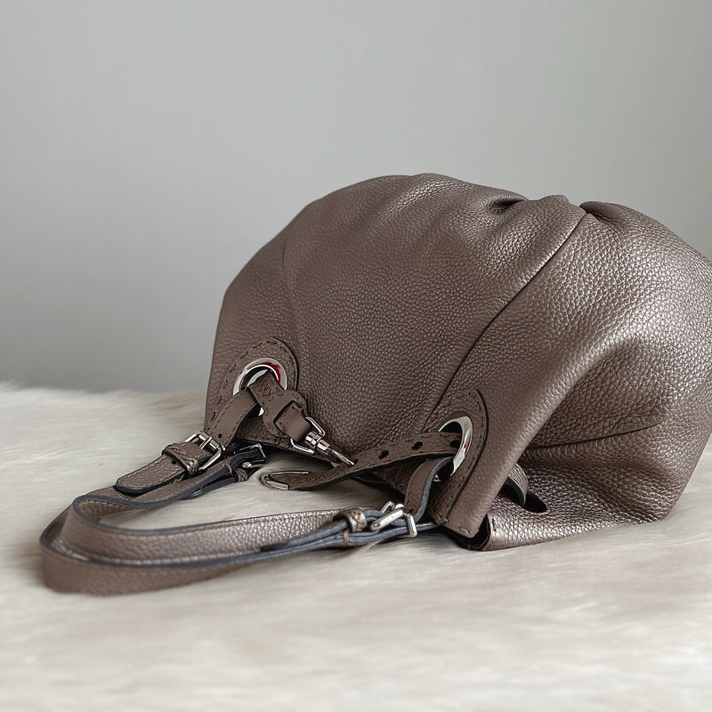Fendi Metallic Silver Leather Classic Selleria Shoulder Bag