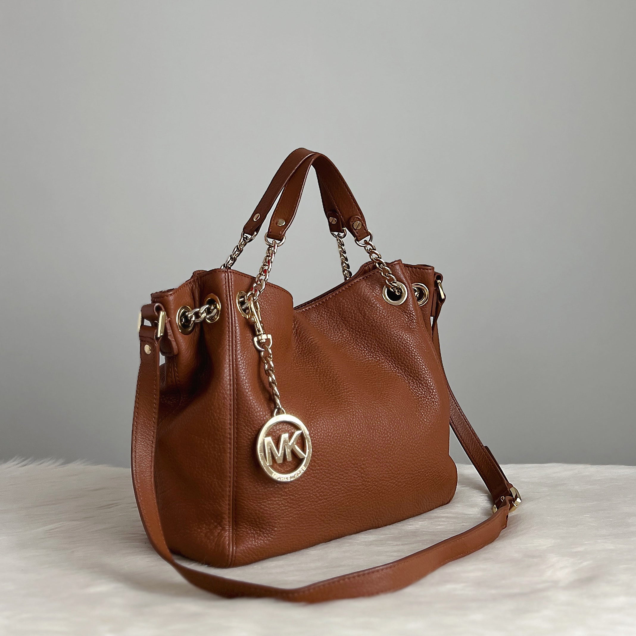 Michael Kors Caramel Leather MK Charm 2 Way Shoulder Bag