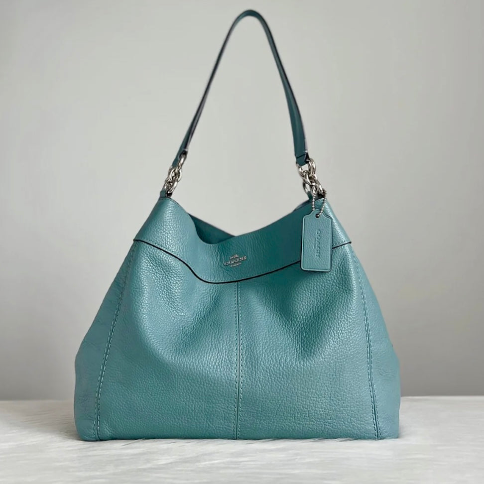 Coach Teal Leather Triple Compartment Career Shoulder Bag Like New
