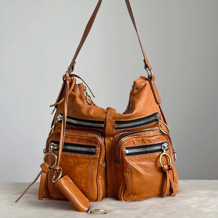 Chloe Caramel Leather Multi-pockets Shoulder Bag