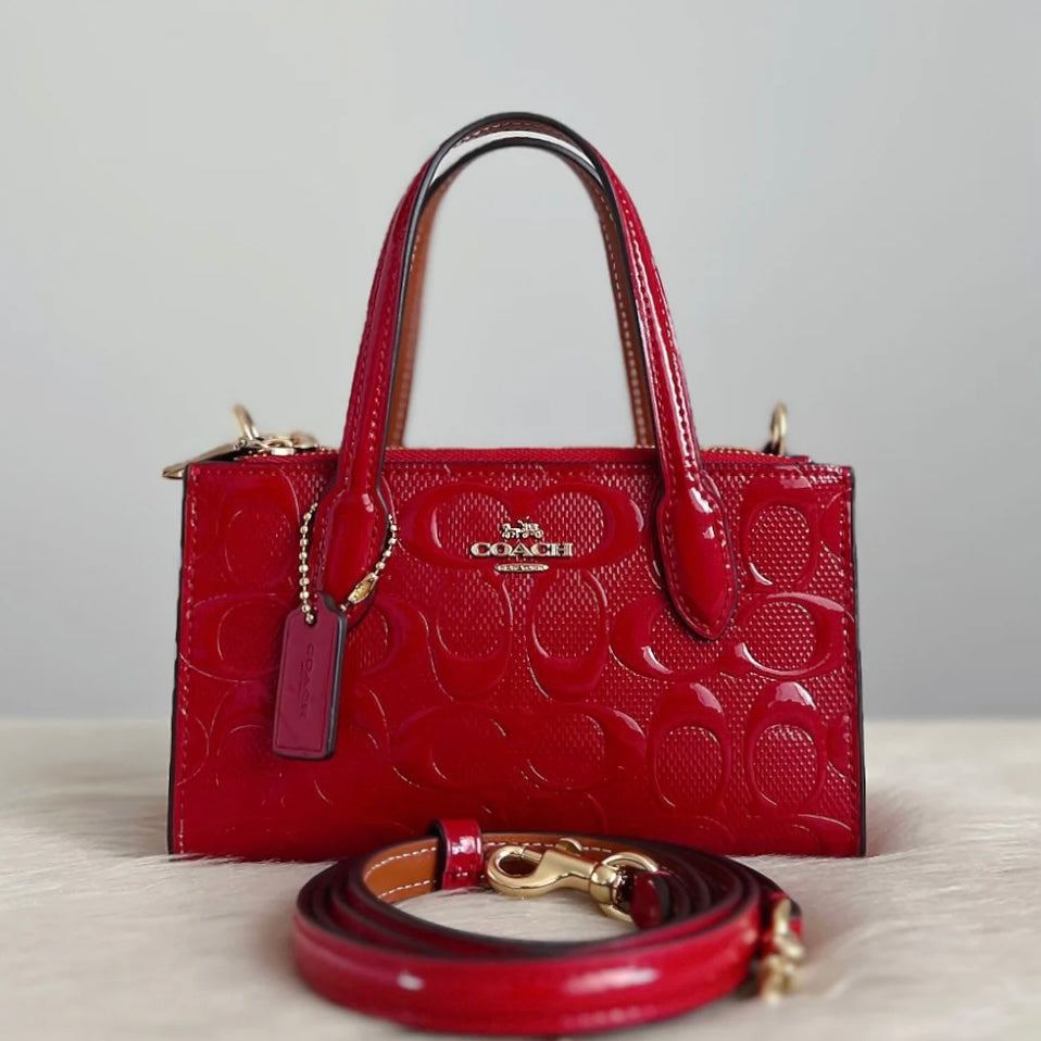 Coach Patent Red Leather Triple Compartment Mini 2 Way Shoulder Bag Like New