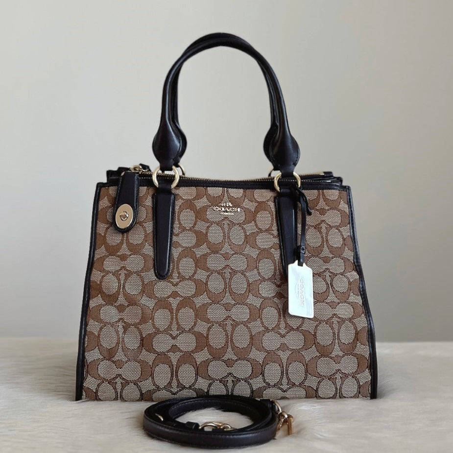 Coach Dark Chocolate Leather Monogram Triple Compartment 2 Way Shoulder Bag Excellent