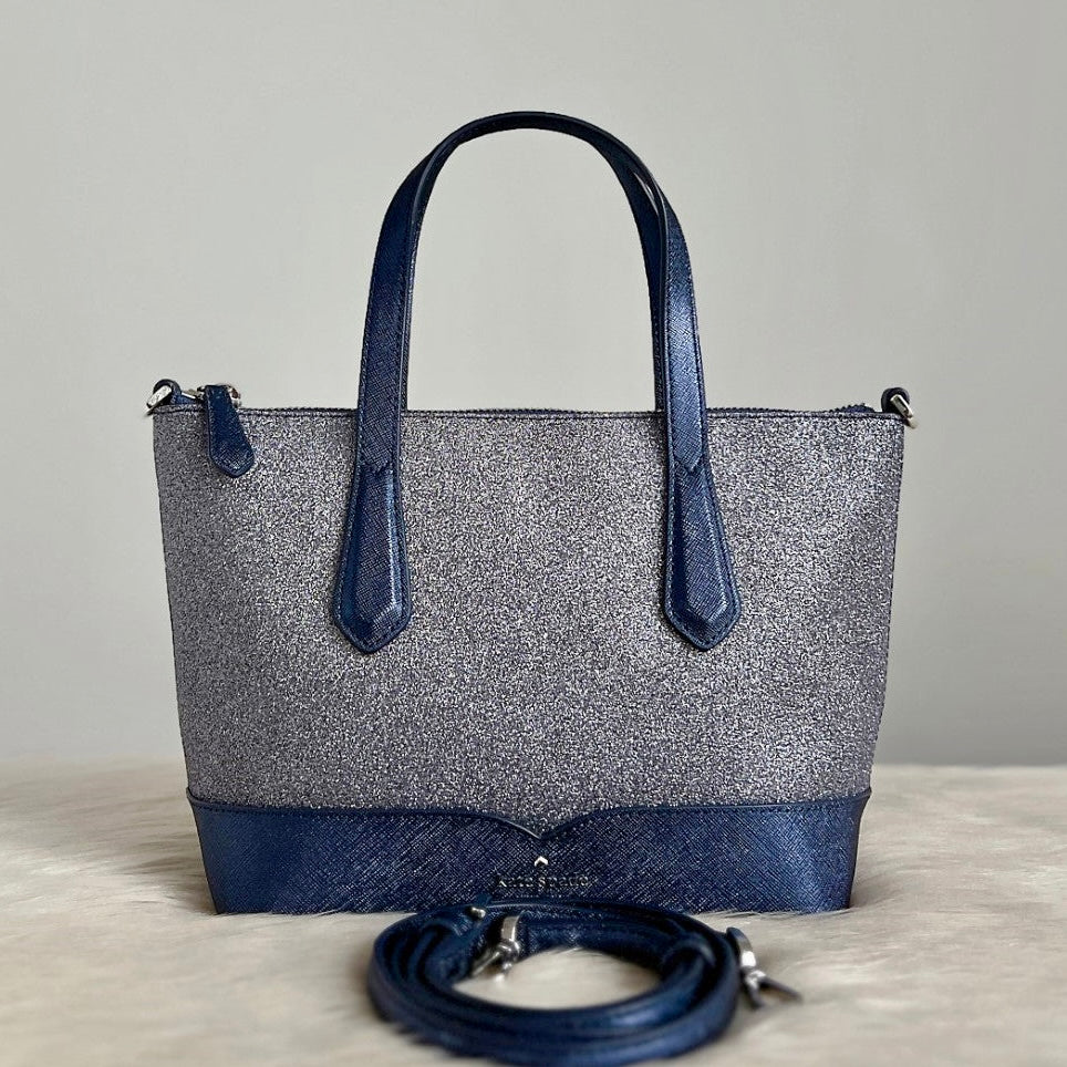 Kate Spade Navy Leather Sparkling Front Logo 2 Way Shoulder Bag Excellent