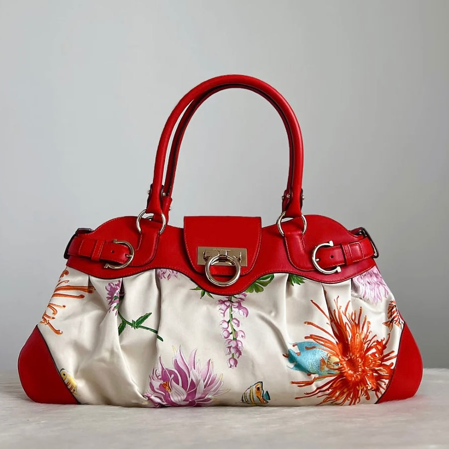 Salvatore Ferragamo Floral Print Signature Buckle Shoulder Bag