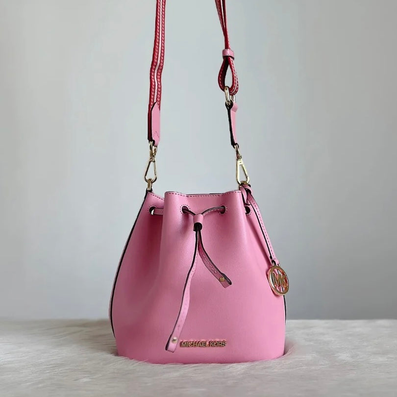 Michael Kors Pink Leather Drawstring Bucket 2 Way Shoulder Bag Excellent