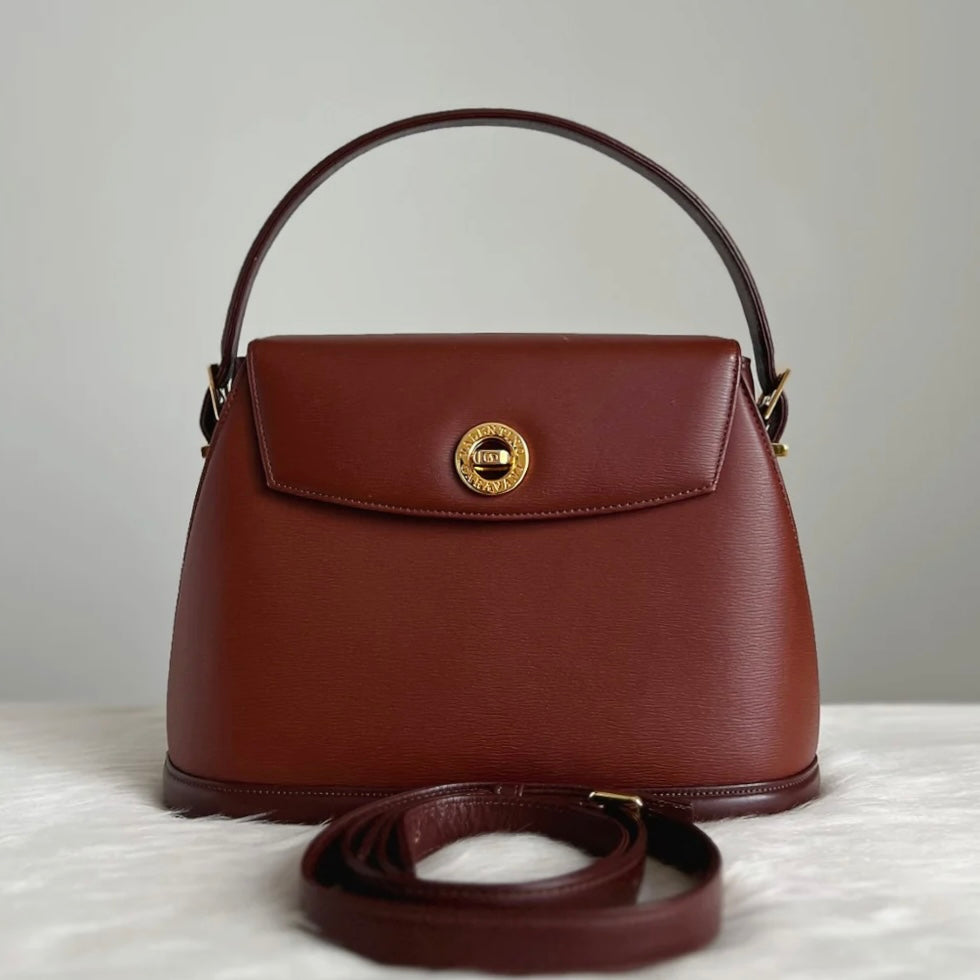 Valentino Caramel Leather Turn Lock Doctor 2 Way Shoulder Bag Excellent