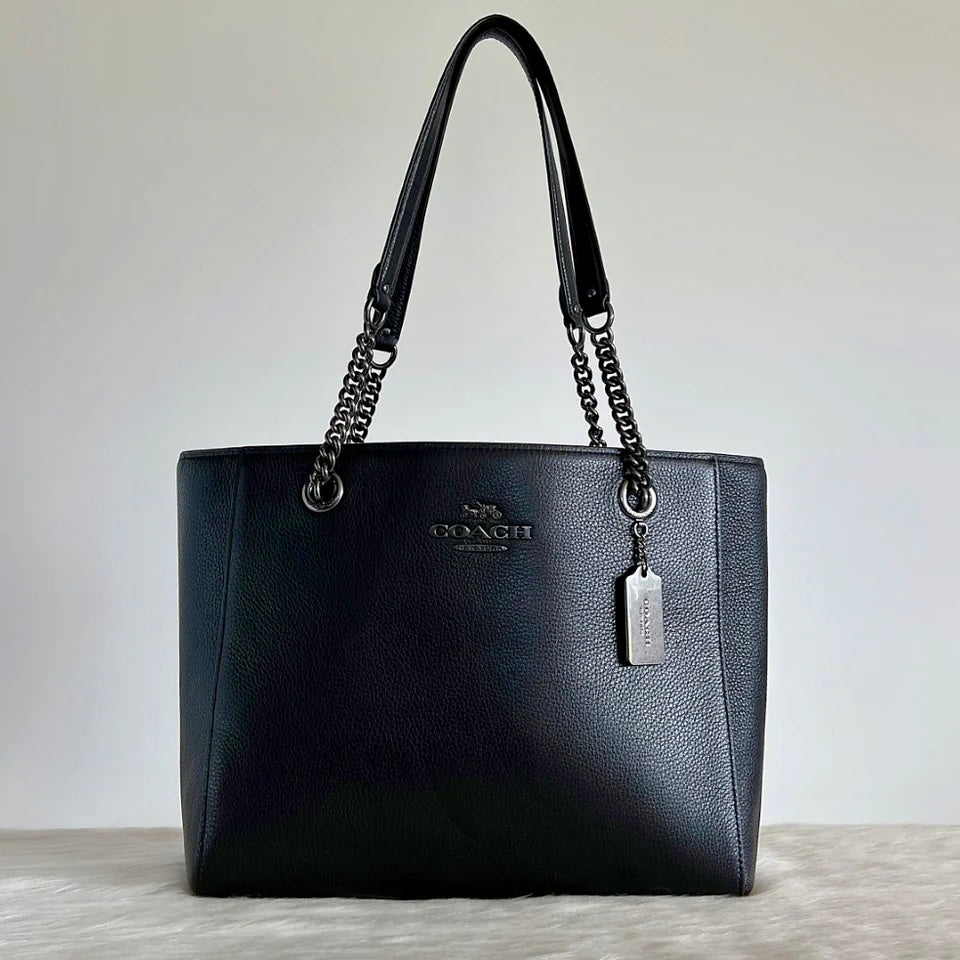 Coach Black Leather Chain Detail Carryall Career Shoulder Bag New with Tags
