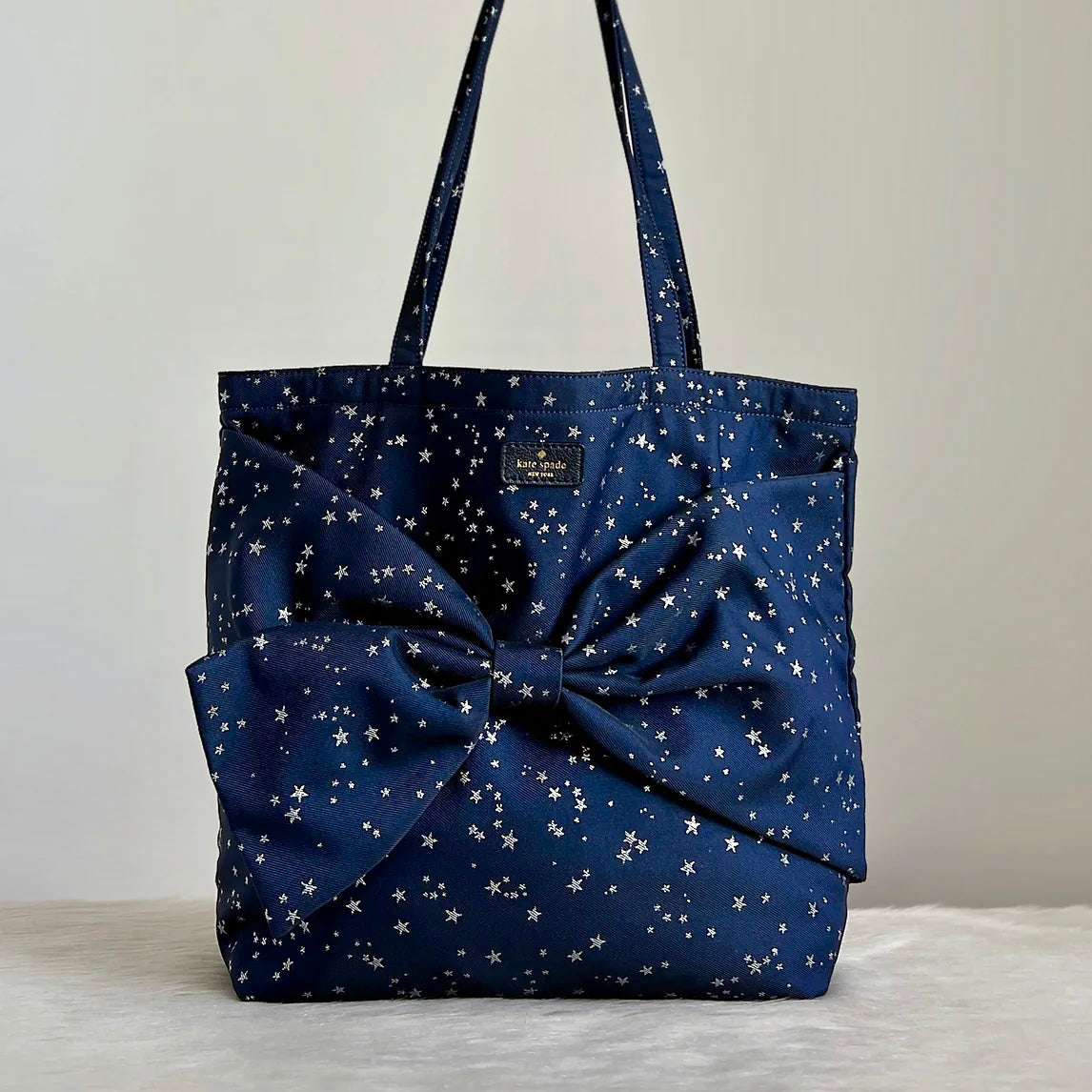 Kate Spade Navy Twinkle Star Bow Detail Shopper Shoulder Bag Like New