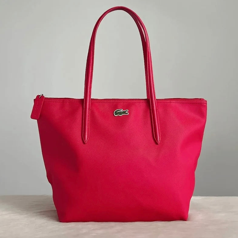 Lacoste Fuchsia Front Logo Carryall Shoulder Bag Excellent