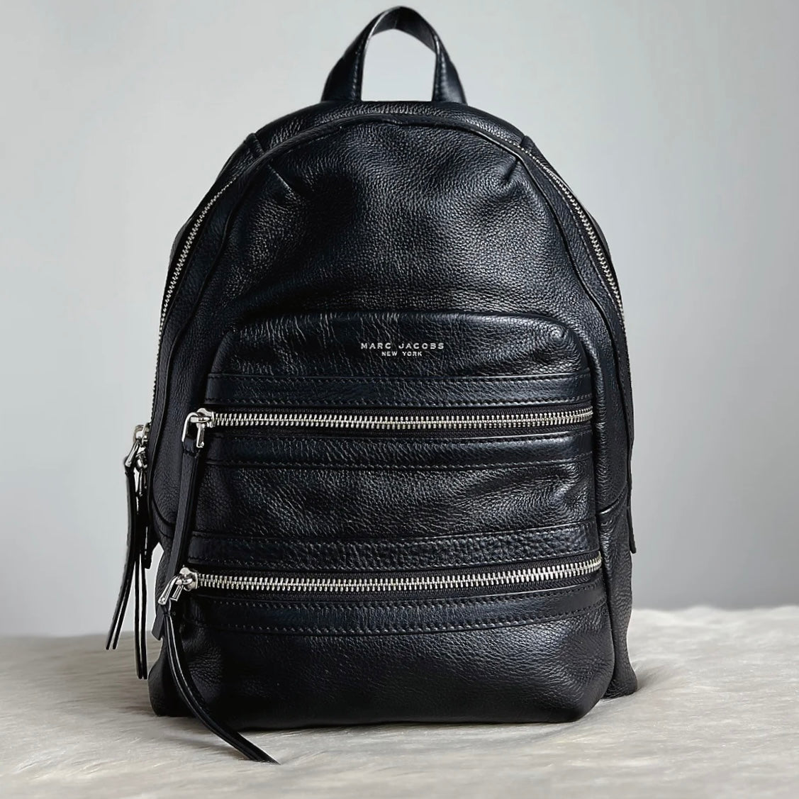 Marc Jacobs Black Leather Multi-Zip Compartment Backpack Excellent