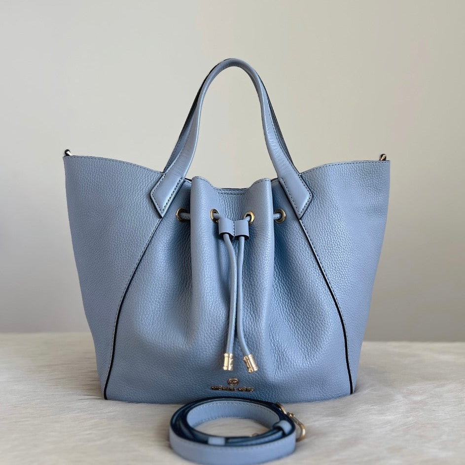 Michael Kors Light Blue Leather Drawstring Detail 2 Way Shoulder Bag