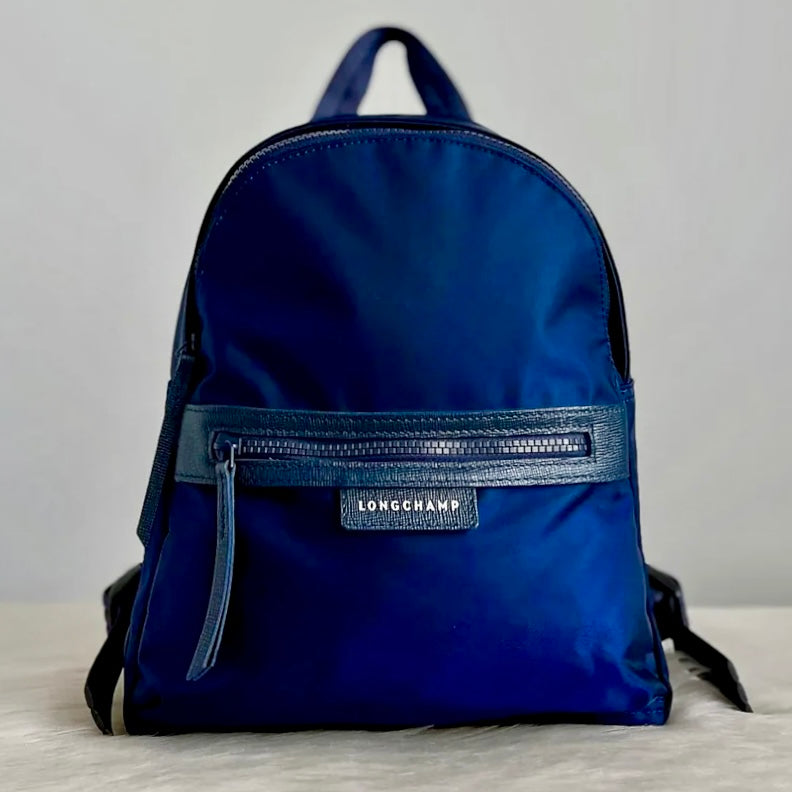 Longchamp Navy Leather Trim Double Compartment Backpack Like New